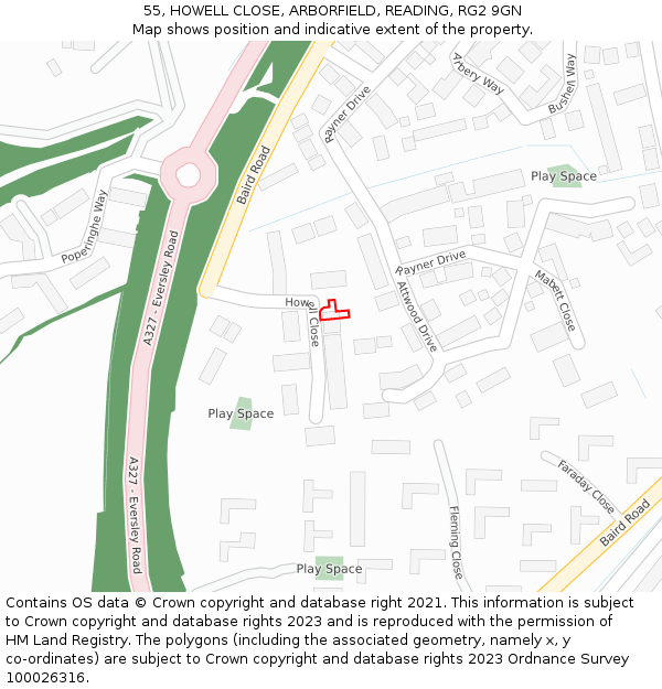 55, HOWELL CLOSE, ARBORFIELD, READING, RG2 9GN: Location map and indicative extent of plot