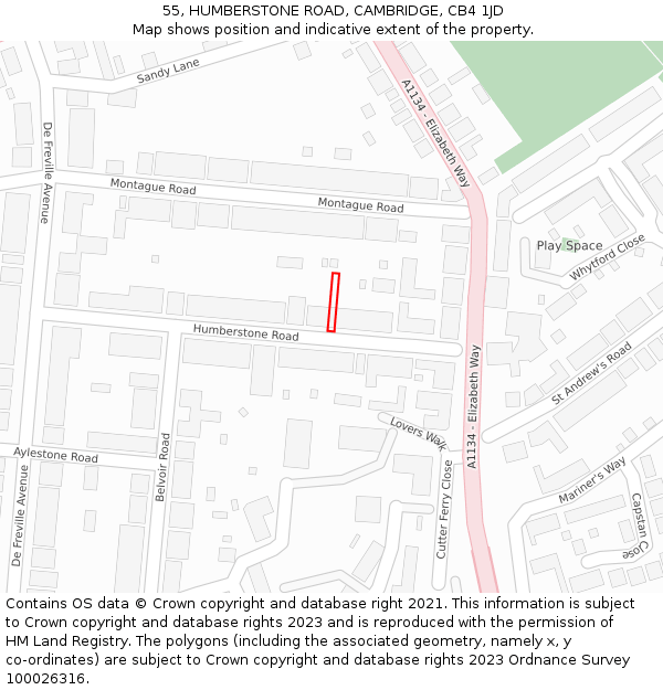 55, HUMBERSTONE ROAD, CAMBRIDGE, CB4 1JD: Location map and indicative extent of plot