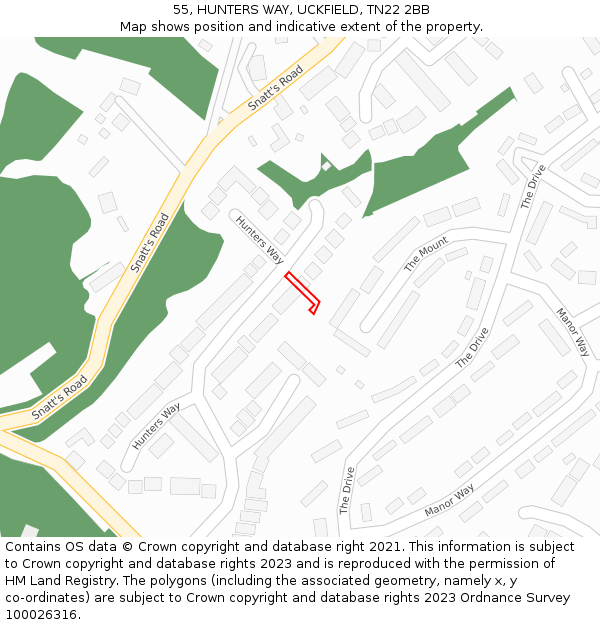 55, HUNTERS WAY, UCKFIELD, TN22 2BB: Location map and indicative extent of plot