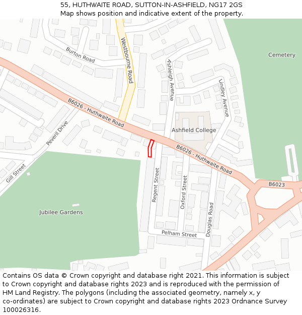 55, HUTHWAITE ROAD, SUTTON-IN-ASHFIELD, NG17 2GS: Location map and indicative extent of plot