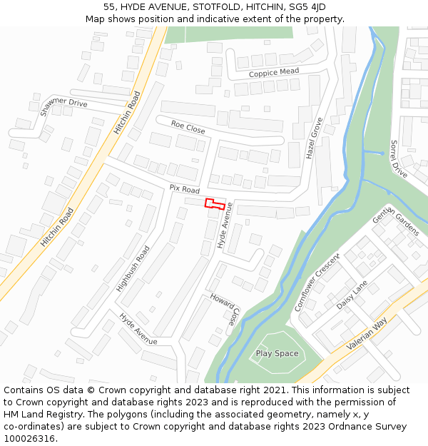 55, HYDE AVENUE, STOTFOLD, HITCHIN, SG5 4JD: Location map and indicative extent of plot