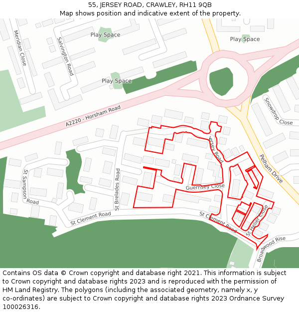 55, JERSEY ROAD, CRAWLEY, RH11 9QB: Location map and indicative extent of plot