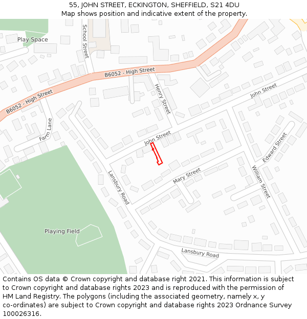 55, JOHN STREET, ECKINGTON, SHEFFIELD, S21 4DU: Location map and indicative extent of plot