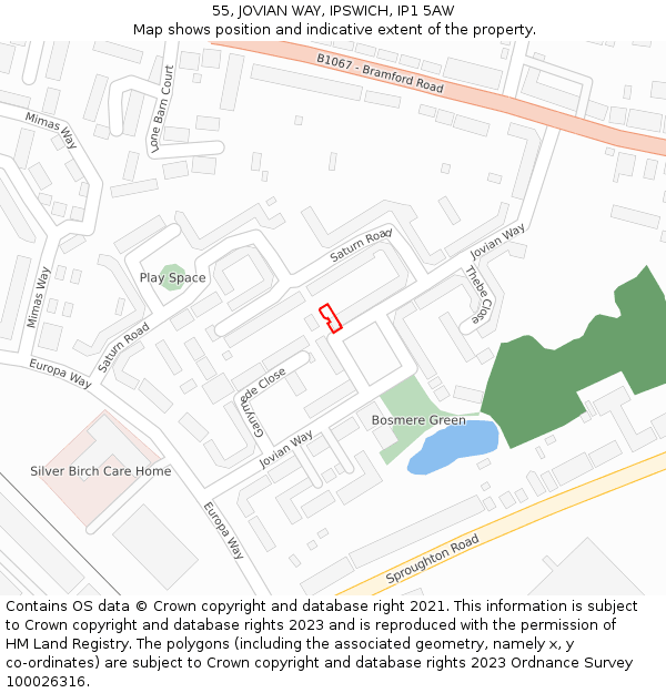 55, JOVIAN WAY, IPSWICH, IP1 5AW: Location map and indicative extent of plot