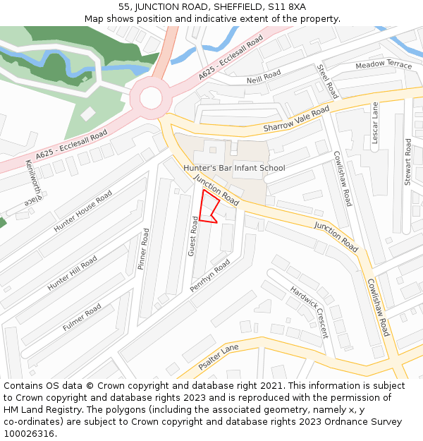 55, JUNCTION ROAD, SHEFFIELD, S11 8XA: Location map and indicative extent of plot
