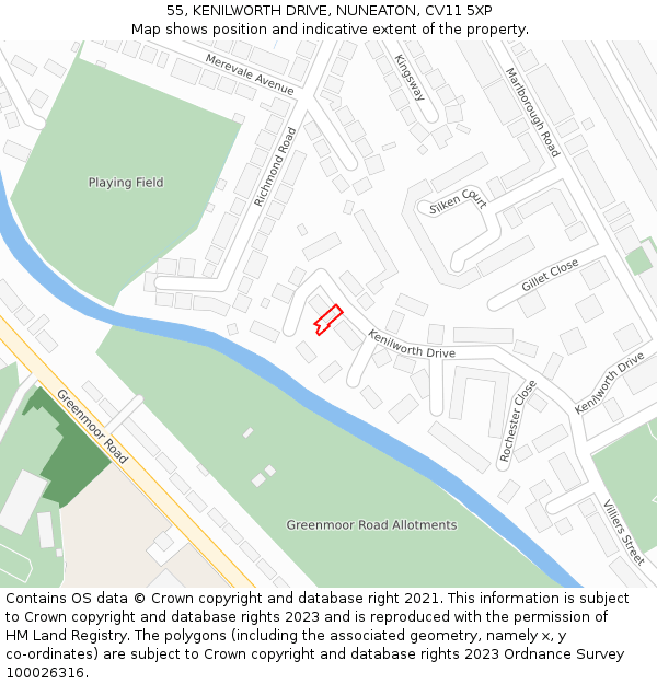 55, KENILWORTH DRIVE, NUNEATON, CV11 5XP: Location map and indicative extent of plot