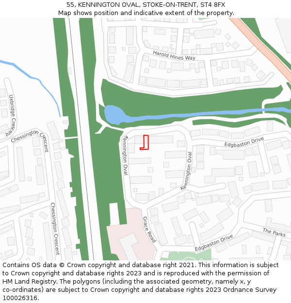 55, KENNINGTON OVAL, STOKE-ON-TRENT, ST4 8FX: Location map and indicative extent of plot