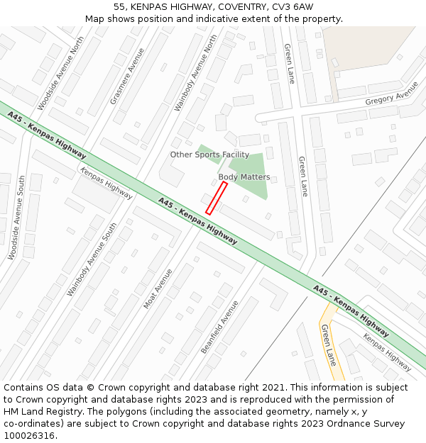 55, KENPAS HIGHWAY, COVENTRY, CV3 6AW: Location map and indicative extent of plot