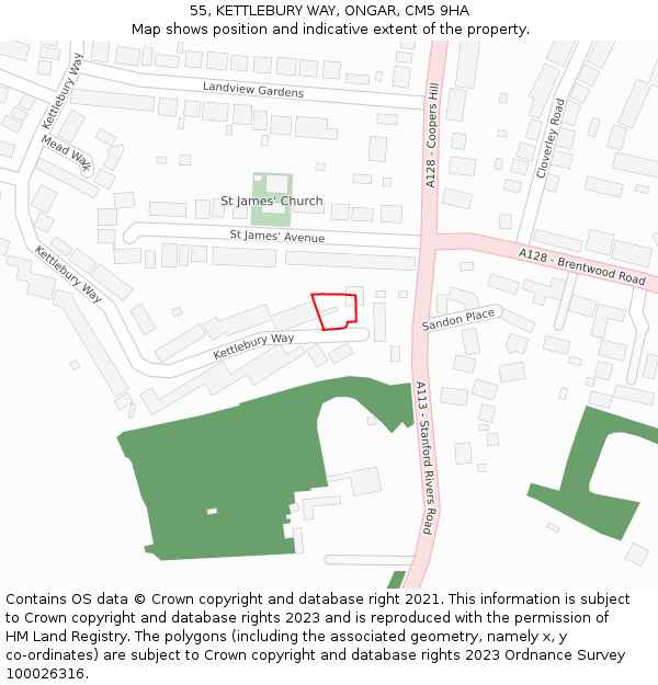 55, KETTLEBURY WAY, ONGAR, CM5 9HA: Location map and indicative extent of plot