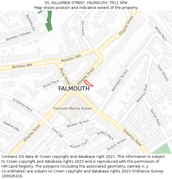 55, KILLIGREW STREET, FALMOUTH, TR11 3PW: Location map and indicative extent of plot