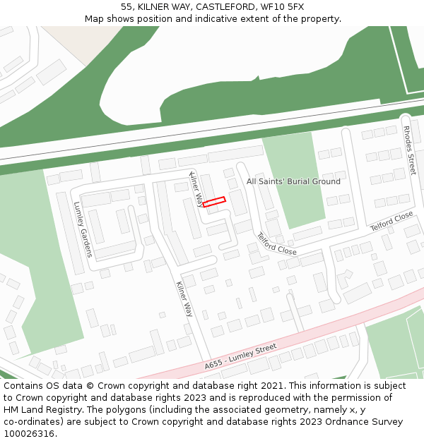 55, KILNER WAY, CASTLEFORD, WF10 5FX: Location map and indicative extent of plot