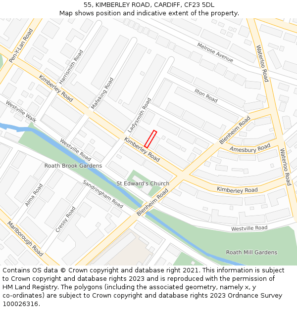 55, KIMBERLEY ROAD, CARDIFF, CF23 5DL: Location map and indicative extent of plot