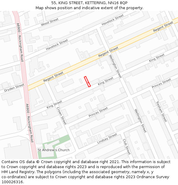 55, KING STREET, KETTERING, NN16 8QP: Location map and indicative extent of plot