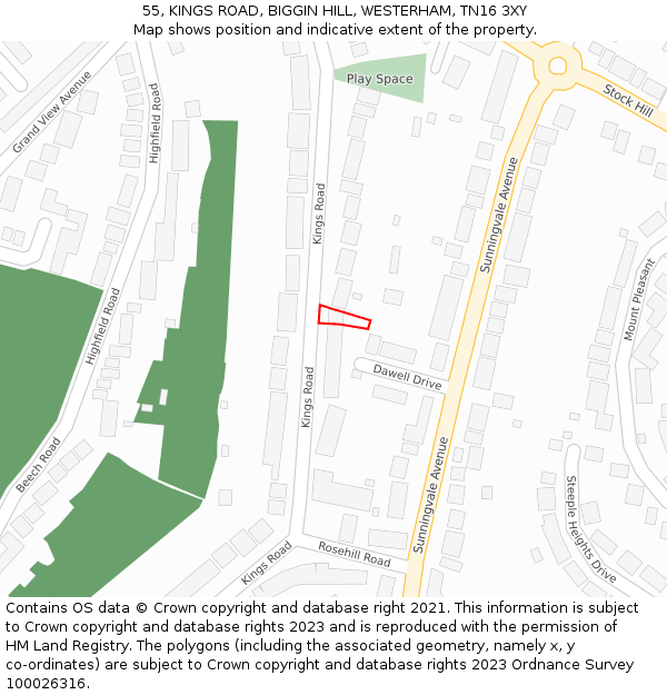 55, KINGS ROAD, BIGGIN HILL, WESTERHAM, TN16 3XY: Location map and indicative extent of plot
