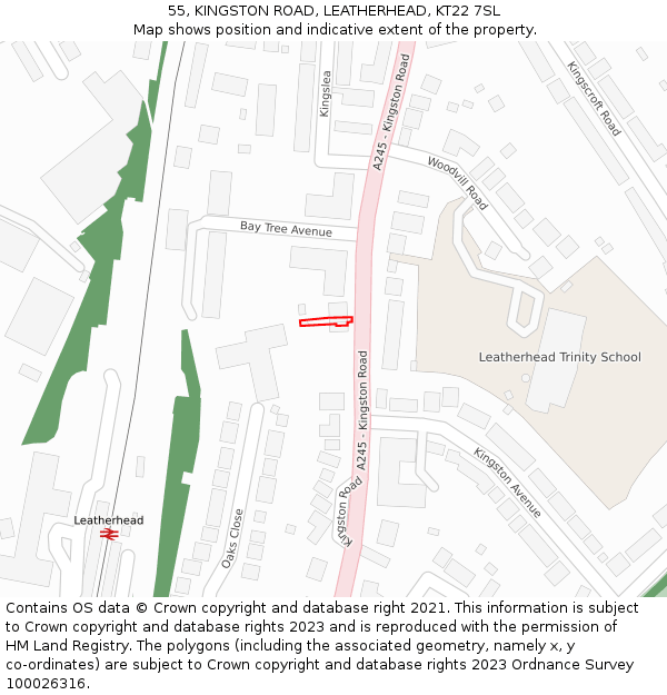 55, KINGSTON ROAD, LEATHERHEAD, KT22 7SL: Location map and indicative extent of plot