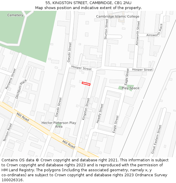 55, KINGSTON STREET, CAMBRIDGE, CB1 2NU: Location map and indicative extent of plot