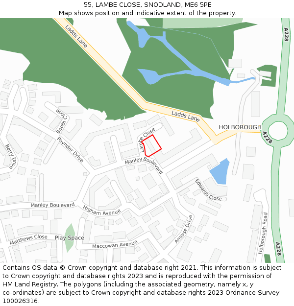55, LAMBE CLOSE, SNODLAND, ME6 5PE: Location map and indicative extent of plot