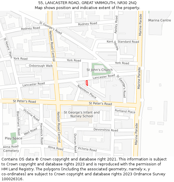 55, LANCASTER ROAD, GREAT YARMOUTH, NR30 2NQ: Location map and indicative extent of plot