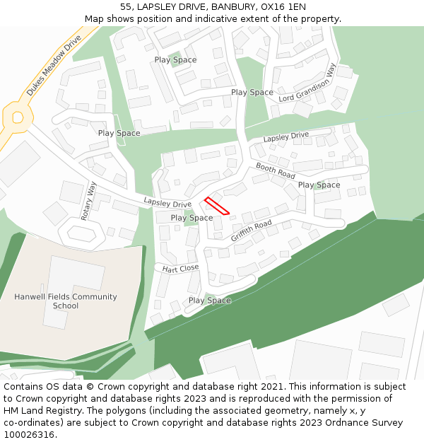 55, LAPSLEY DRIVE, BANBURY, OX16 1EN: Location map and indicative extent of plot