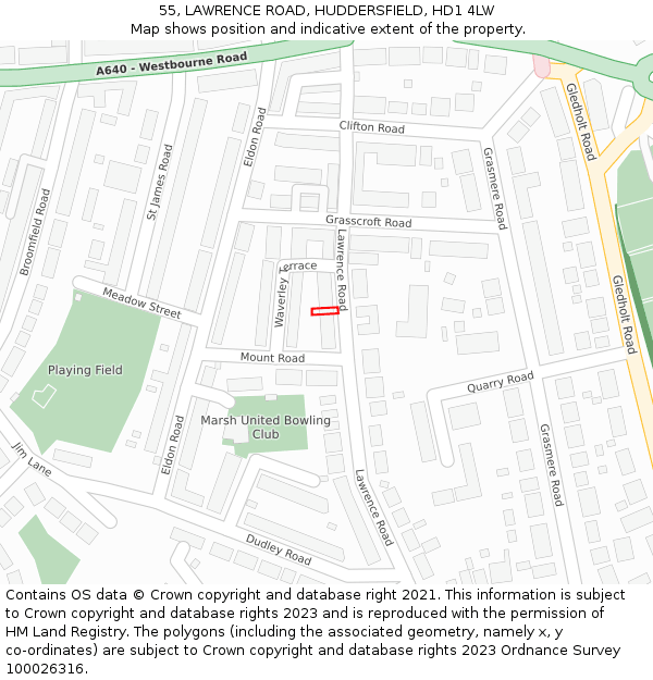 55, LAWRENCE ROAD, HUDDERSFIELD, HD1 4LW: Location map and indicative extent of plot