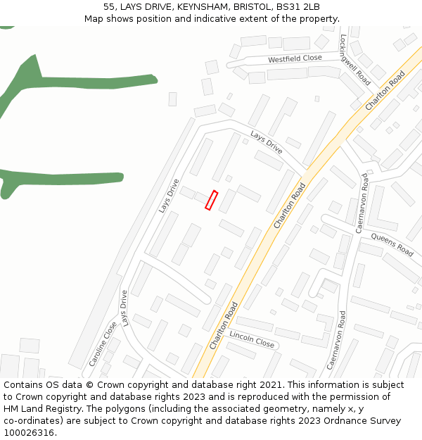 55, LAYS DRIVE, KEYNSHAM, BRISTOL, BS31 2LB: Location map and indicative extent of plot