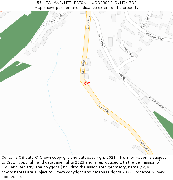 55, LEA LANE, NETHERTON, HUDDERSFIELD, HD4 7DP: Location map and indicative extent of plot