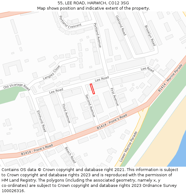 55, LEE ROAD, HARWICH, CO12 3SG: Location map and indicative extent of plot