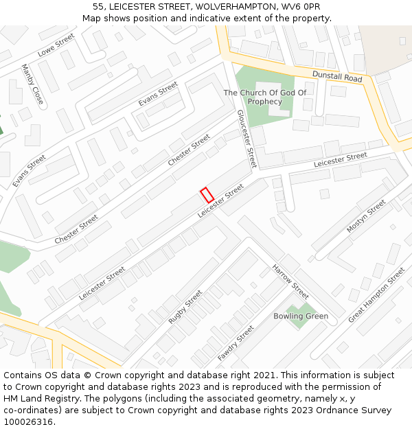 55, LEICESTER STREET, WOLVERHAMPTON, WV6 0PR: Location map and indicative extent of plot