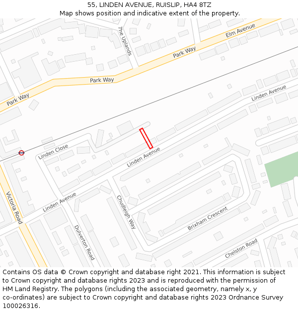 55, LINDEN AVENUE, RUISLIP, HA4 8TZ: Location map and indicative extent of plot
