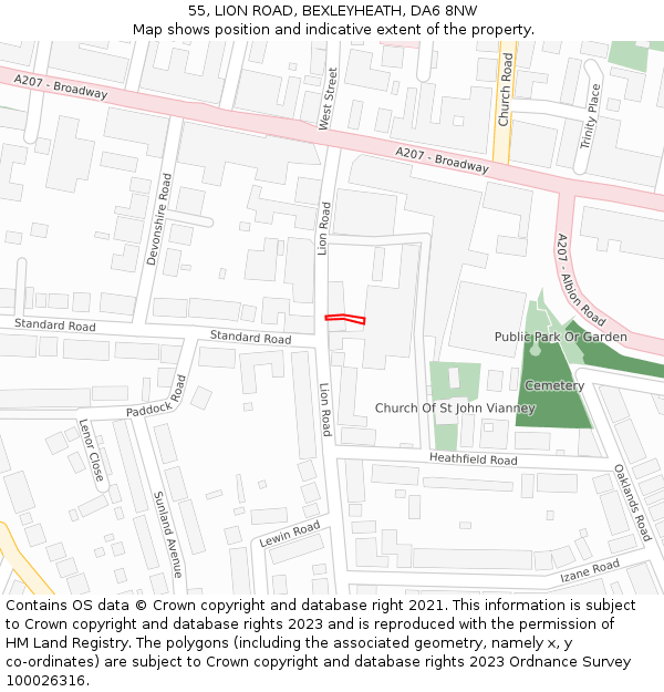 55, LION ROAD, BEXLEYHEATH, DA6 8NW: Location map and indicative extent of plot
