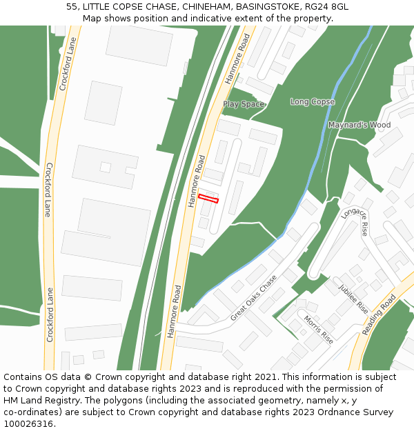 55, LITTLE COPSE CHASE, CHINEHAM, BASINGSTOKE, RG24 8GL: Location map and indicative extent of plot