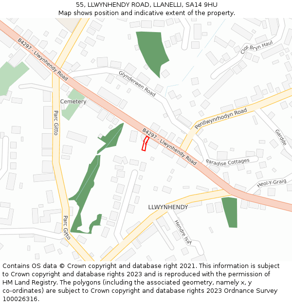 55, LLWYNHENDY ROAD, LLANELLI, SA14 9HU: Location map and indicative extent of plot