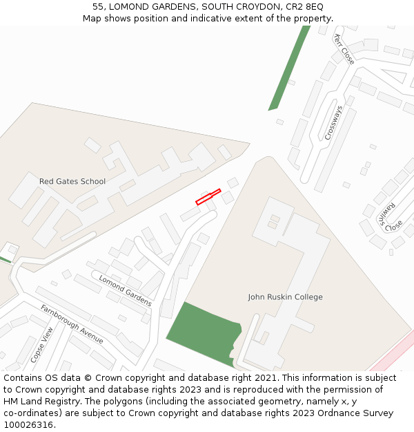 55, LOMOND GARDENS, SOUTH CROYDON, CR2 8EQ: Location map and indicative extent of plot