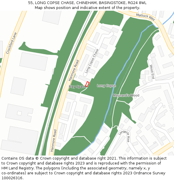 55, LONG COPSE CHASE, CHINEHAM, BASINGSTOKE, RG24 8WL: Location map and indicative extent of plot