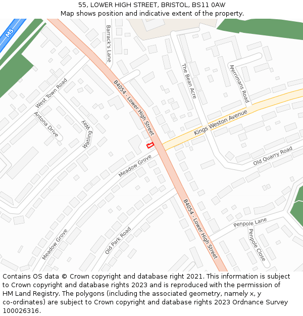 55, LOWER HIGH STREET, BRISTOL, BS11 0AW: Location map and indicative extent of plot