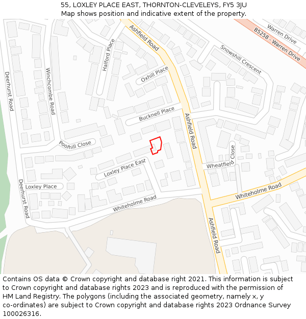 55, LOXLEY PLACE EAST, THORNTON-CLEVELEYS, FY5 3JU: Location map and indicative extent of plot
