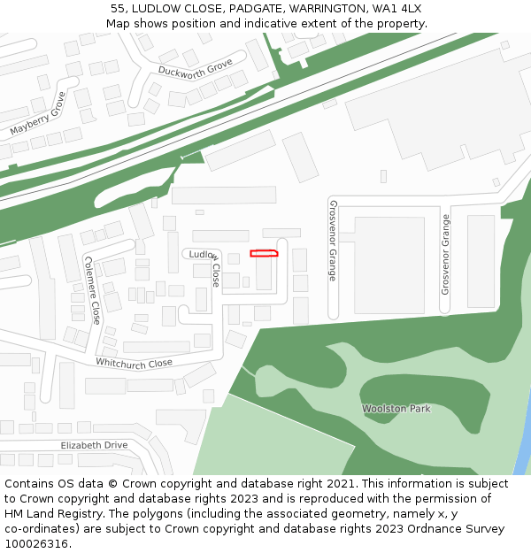 55, LUDLOW CLOSE, PADGATE, WARRINGTON, WA1 4LX: Location map and indicative extent of plot