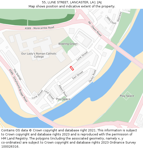 55, LUNE STREET, LANCASTER, LA1 2AJ: Location map and indicative extent of plot