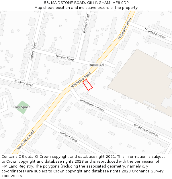 55, MAIDSTONE ROAD, GILLINGHAM, ME8 0DP: Location map and indicative extent of plot