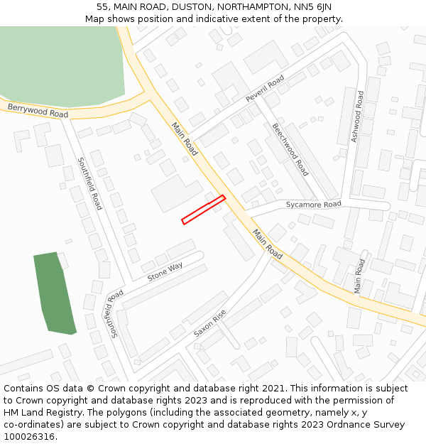 55, MAIN ROAD, DUSTON, NORTHAMPTON, NN5 6JN: Location map and indicative extent of plot