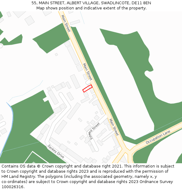 55, MAIN STREET, ALBERT VILLAGE, SWADLINCOTE, DE11 8EN: Location map and indicative extent of plot