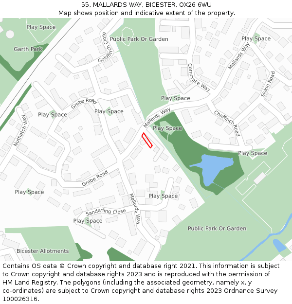 55, MALLARDS WAY, BICESTER, OX26 6WU: Location map and indicative extent of plot
