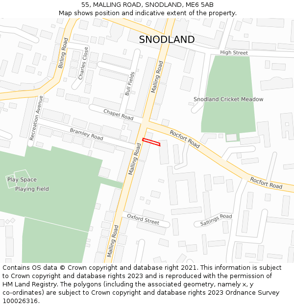 55, MALLING ROAD, SNODLAND, ME6 5AB: Location map and indicative extent of plot