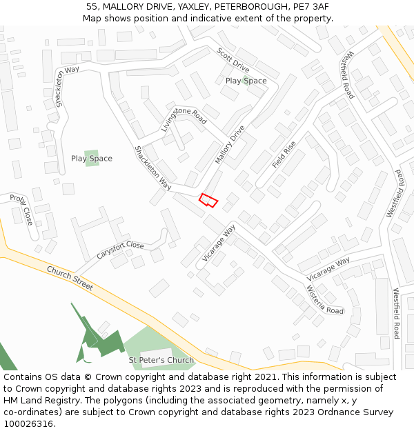 55, MALLORY DRIVE, YAXLEY, PETERBOROUGH, PE7 3AF: Location map and indicative extent of plot