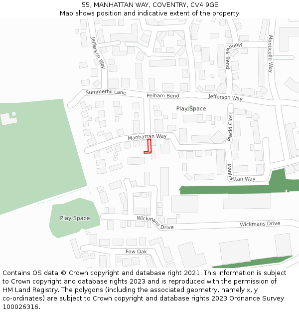 55, MANHATTAN WAY, COVENTRY, CV4 9GE: Location map and indicative extent of plot