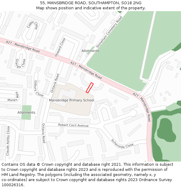 55, MANSBRIDGE ROAD, SOUTHAMPTON, SO18 2NG: Location map and indicative extent of plot