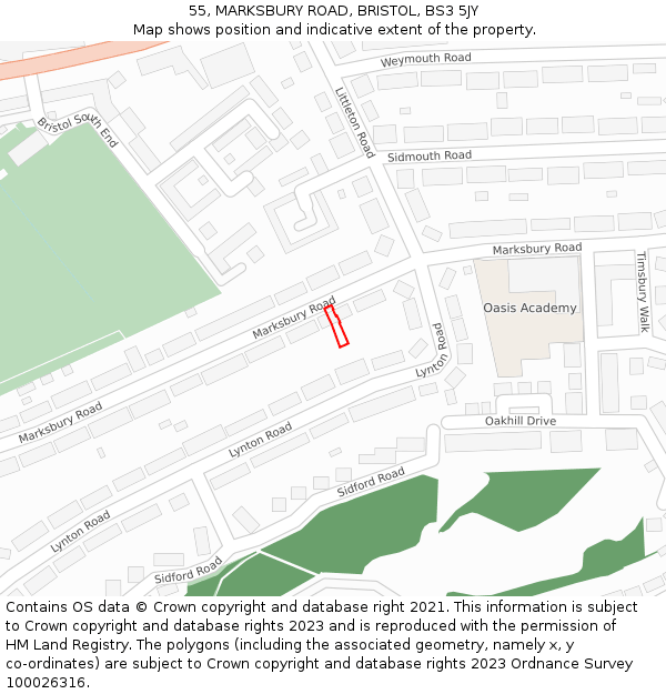 55, MARKSBURY ROAD, BRISTOL, BS3 5JY: Location map and indicative extent of plot