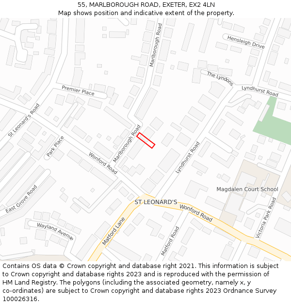 55, MARLBOROUGH ROAD, EXETER, EX2 4LN: Location map and indicative extent of plot
