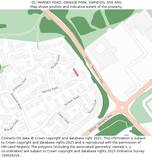 55, MARNEY ROAD, GRANGE PARK, SWINDON, SN5 6AN: Location map and indicative extent of plot