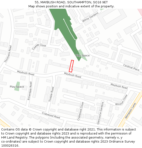 55, MAYBUSH ROAD, SOUTHAMPTON, SO16 9ET: Location map and indicative extent of plot